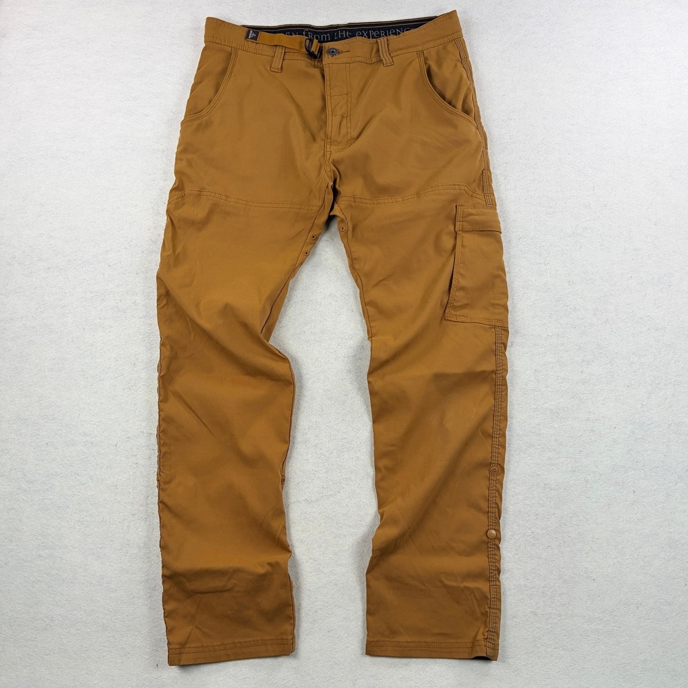 Prana Zion Straight Leg Hiking Pants Brown Mens 33x30 Cinch Belt Roll Up Cargo